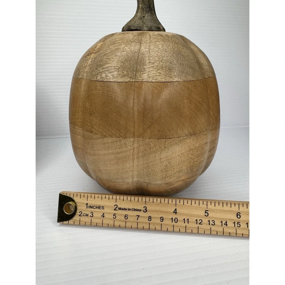 Set of 2 Solid Wood Pumpkins Natural Gourds Rustic Fall Thanksgiving Table Decor